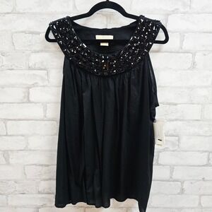 NWT Michael Michael Kors Womens Black Beaded Embellished Cotton Tank Top 2X NEW